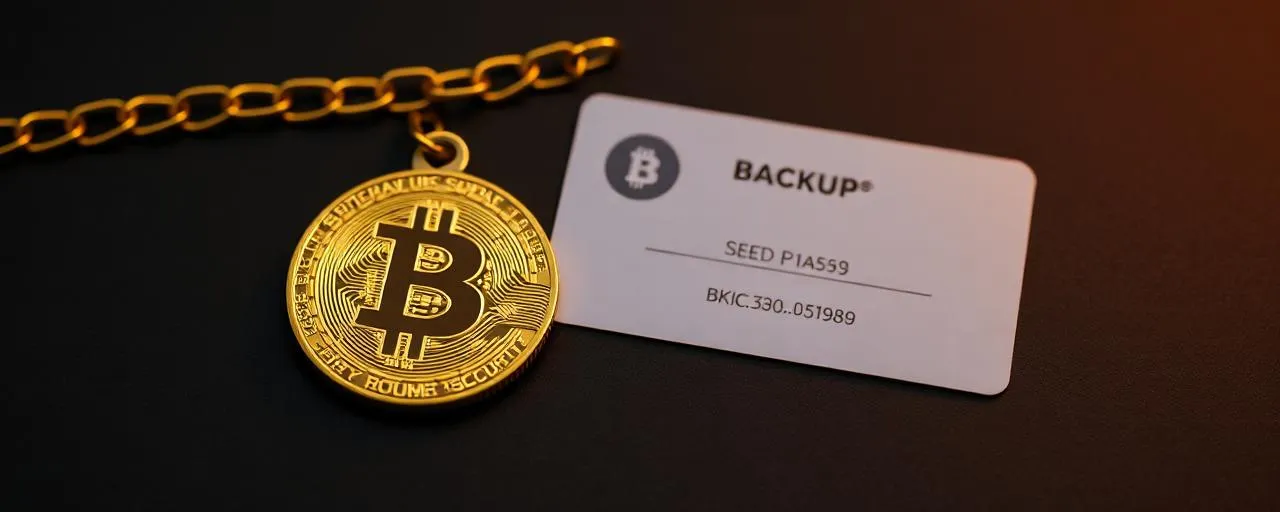 Bitcoin Schlüssel und Recovery Phrase Backup Karte